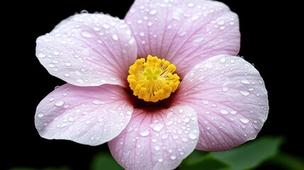 Pink Flower with Dew Drops on Petals Against a Dark Background