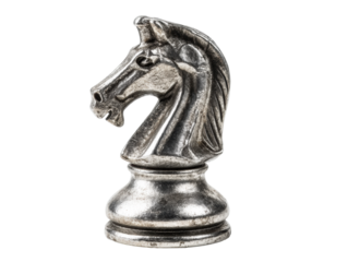 Silver chess knight piece on a light surface for game enthusiasts