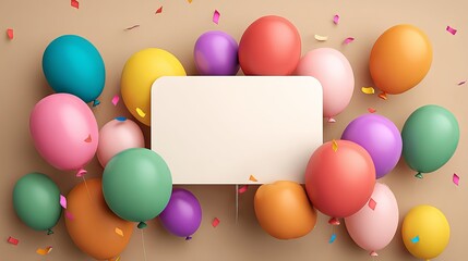 Festive vector birthday background featuring vibrant helium balloons framing an empty signboard space for personalized greeting or event announcement
