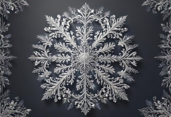 Intricate snowflake border, elegant vector design for Christmas cards ,  line art,  silver,  cold
