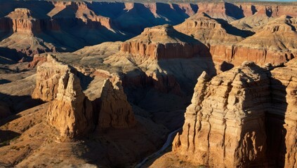Obraz premium Rock formations in a canyon with dramatic light and shadows.