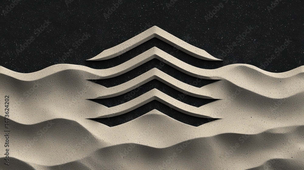 Poster a digital art piece featuring a stylized tree with a pointed top and a textured base, set against a 