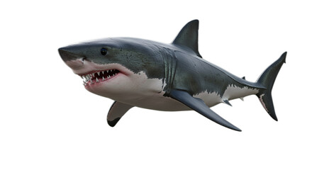 powerful great white shark, mouth slightly open revealing sharp teeth. isolated on white transparent background PNG