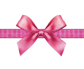 Elegant pink bow with ribbon for gift wrapping and decoration on a transparent background, cut out