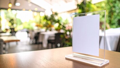 Mock up Menu frame standing on table in restaurant 
