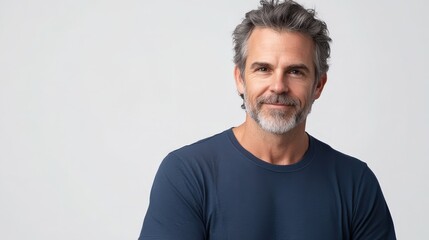 Fototapeta premium Confident Middle Aged Man Poses in Studio Against White Background