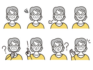 シニア女性の人物アイコンセット