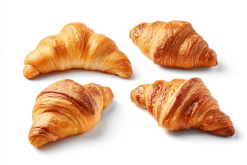 Freshly baked croissants on white background, close-up
