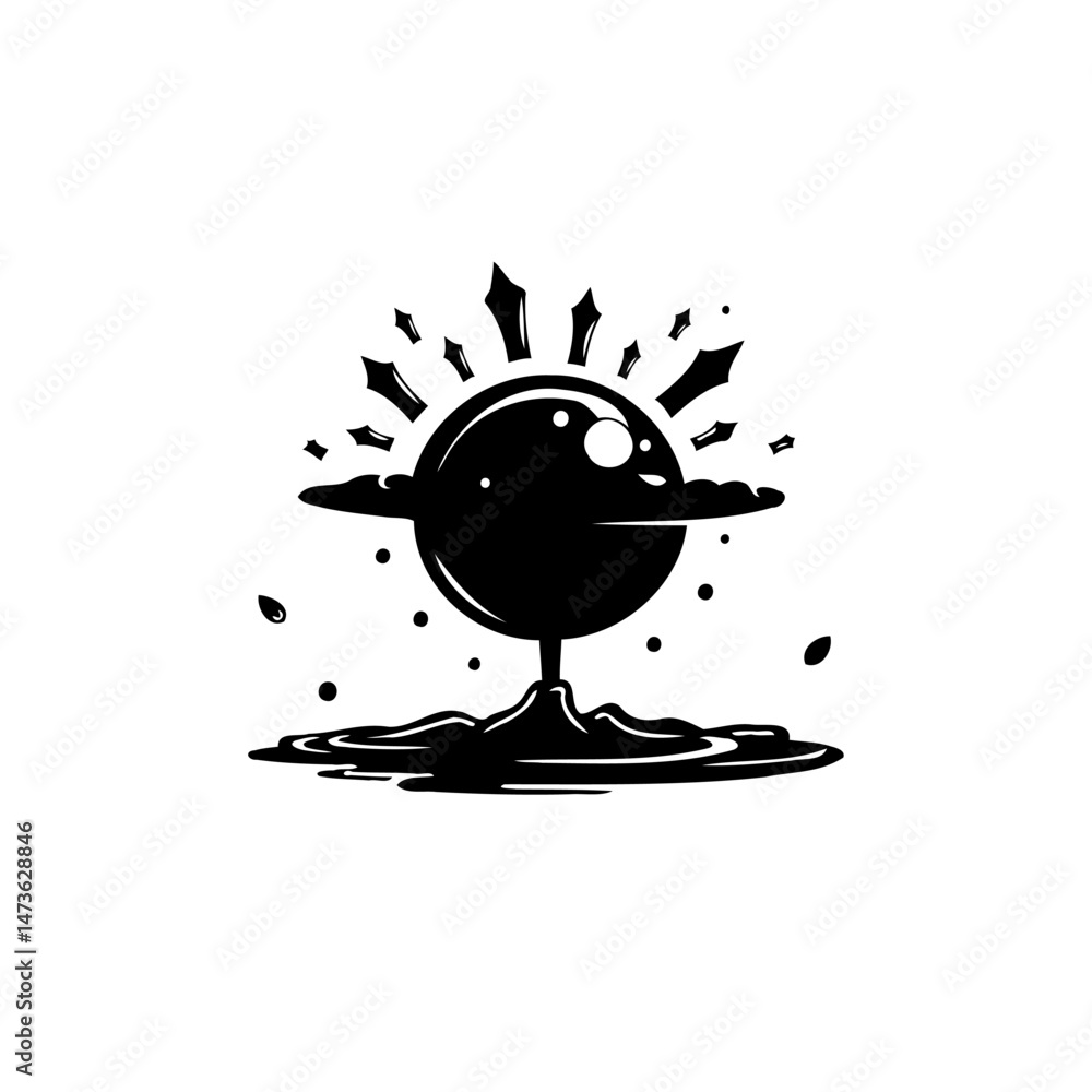 Poster abstract representation of a celestial object emanating light on liquid surface
