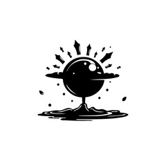 Abstract representation of a celestial object emanating light on liquid surface