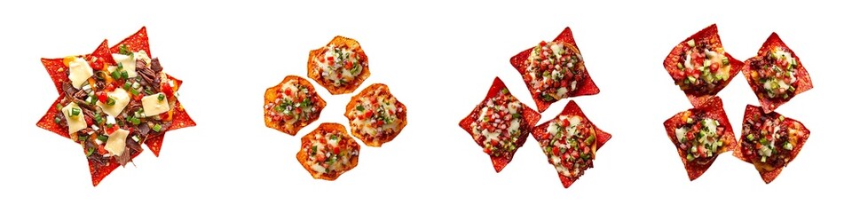 Set of Nachos with Toppings PNG Images Isolated on Transparent Background