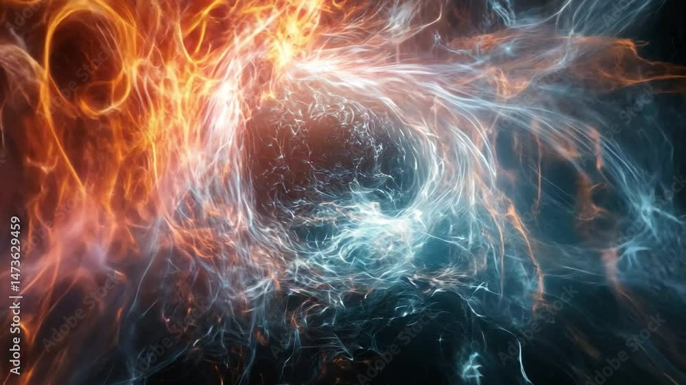 Poster fiery ice vortex: a mesmerizing swirl of fire and ice, creating a captivating abstract image of cont
