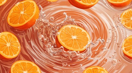 Fresh orange slices splashing in juice