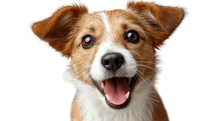 A joyful, smiling dog with bright eyes and a fluffy coat, capturing the essence of companionship and happiness.