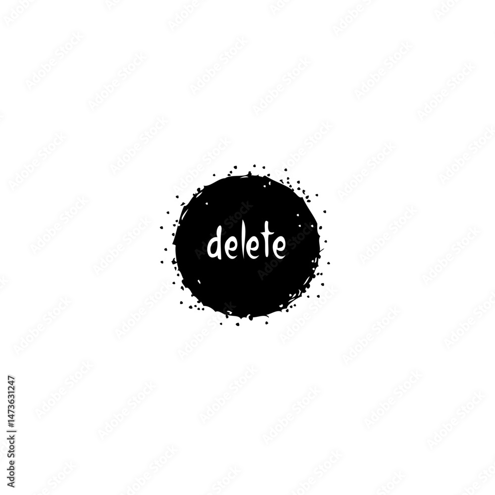Poster abstract deletion concept with grungy black circular shape on white background