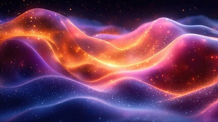 Abstract depiction of sound waves rippling through space, visualized as vibrant, flowing patterns of light and color An artistic interpretation of auditory experience