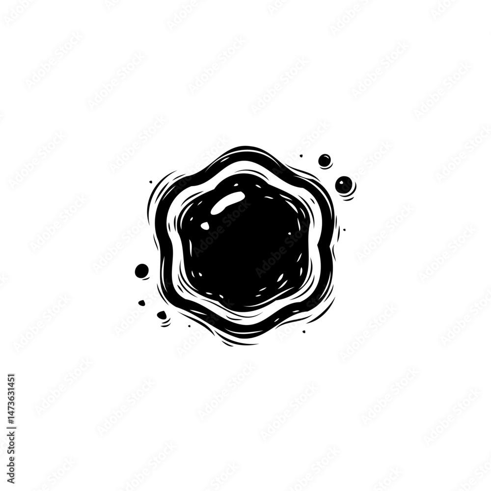 Poster abstract monochrome shape with fluidic appearance and textured edge outline