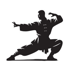 Shaolin Kung Fu (China) Silhouette line art vector illustration on white background