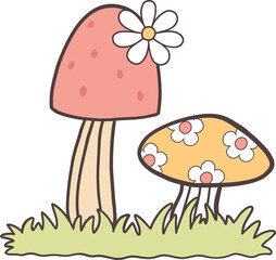 Hand Drawn Mushroom Doodle Cartoon Design.