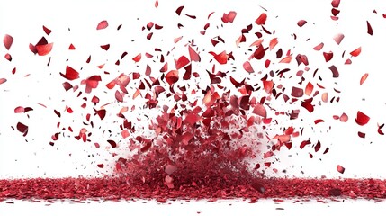 Fototapeta premium Red rose petals exploding outward against a white background