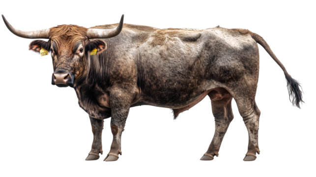 Domestic cattle standing still in a farm environment, PNG, created with Generative AI