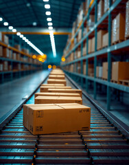 Packages on Conveyor in Modern Warehouse