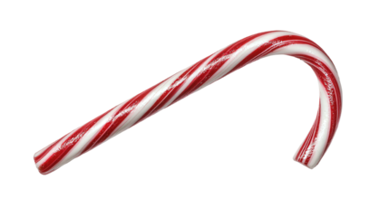 Candy cane with red and white stripes, isolated on a white background, perfect for festive celebrations and holiday decor.