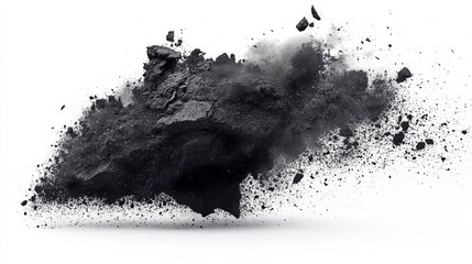Dark substance exploding and shattering on white background