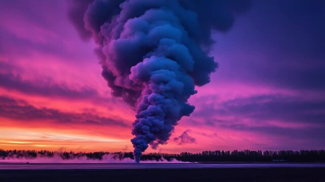Spectacular Smoke Column at Twilight, Industry and Sky Contrasts