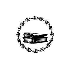 Vintage book illustration encircled with an abstract decorative element