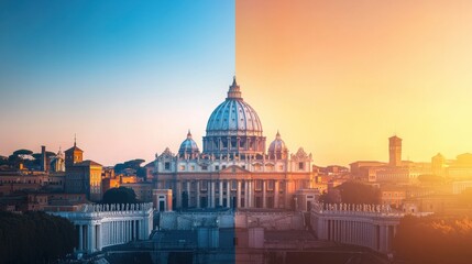 Naklejka premium Contrast of Day and Night Over St. Peter's Basilica in Renaissance Architecture