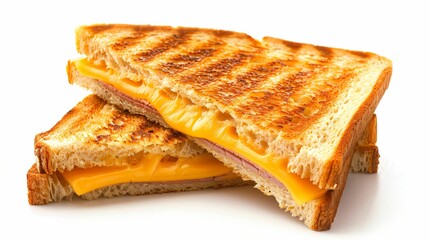 Croque monsieur, sandwich jambon fromage, sur fond blanc