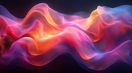 Abstract representation of sound waves visualized as flowing ribbons of vibrant color, pulsating and interacting in a dynamic and energetic composition