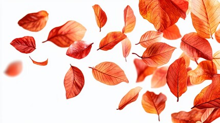 Autumn leaves falling in motion against a white background (1)