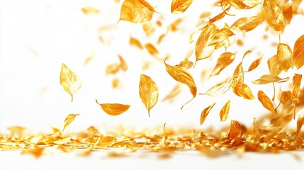 Golden leaves falling on white background (2)