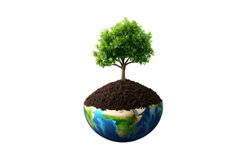 Green tree growing on Earth soil nature conservation environment protection