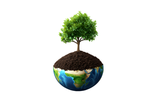 Green tree growing on Earth soil nature conservation environment protection