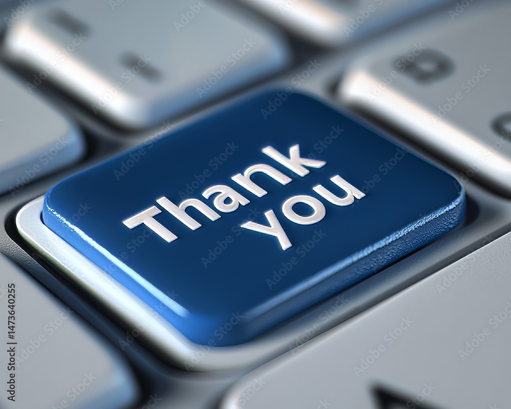 Fototapete the phrase 'thank you' is displayed on a white keyboard background with a simple and modern typograp