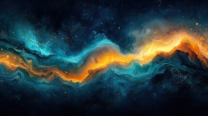 Fototapeta premium Abstract swirls of vibrant paint in hues of emerald, sapphire, and gold collide and blend on a textured canvas, creating a sense of dynamic energy