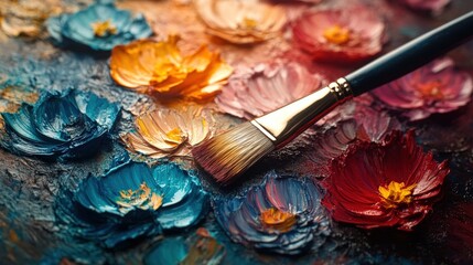 Obraz premium Close-up of vibrant textured flowers, oil paint