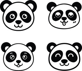 Kawaii Panda Face Icons. Cute Cartoon Animal Heads for Kids and Stickers