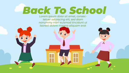 back to school season vector flat cute character illustration with schools accessories. school beginning concept.