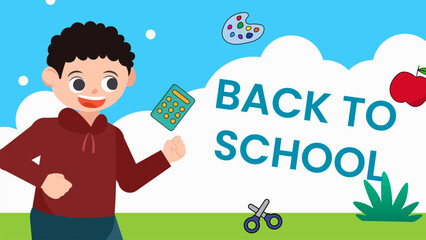 back to school season vector flat cute character illustration with schools accessories. school beginning concept.