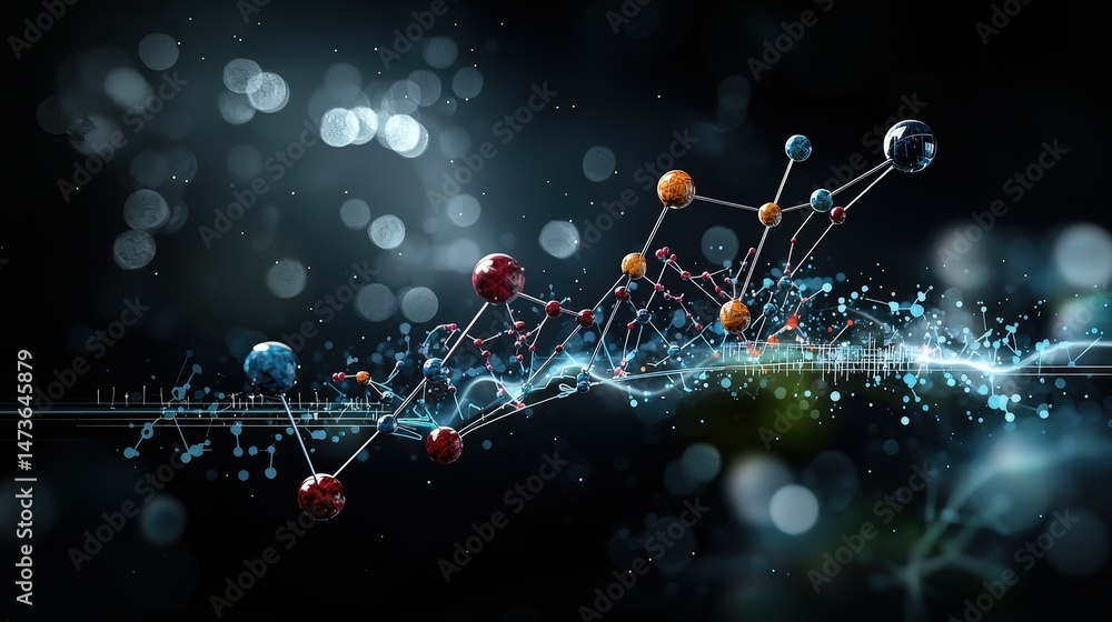 Poster Innovative scientific visualization of molecular data laboratory setting digital art abstract environment close-up view