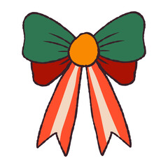 Red Bow in Hand Drawn Retro Style Isolated on White Background. Vintage ribbon. Cute funny bowknot perfect for Holiday events, cards, posters, patterns, gifts