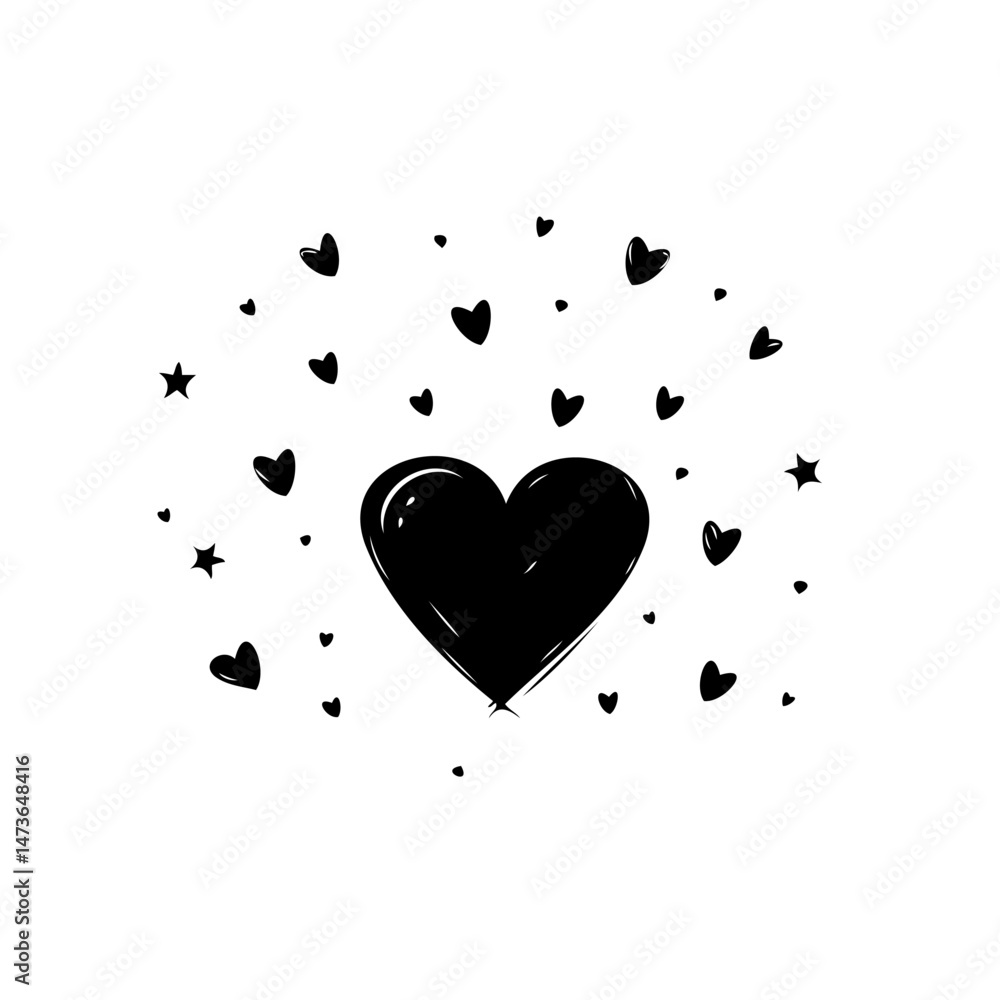 Aufkleber simple stylized heart surrounded by floating elements on a clean background