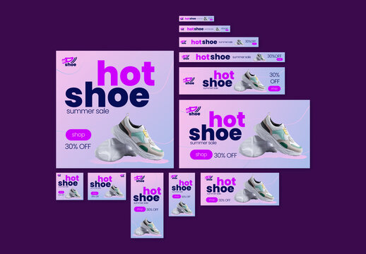 Summer Shoe Sale Web Banner Ads Design Template with Bold and Modern Layout