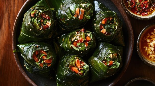Miang Kham bite-sized leaves filled with traditional Thai condiments