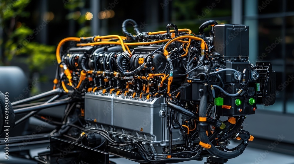 Poster high-performance engine showcase automotive industry mechanical design studio environment close-up p