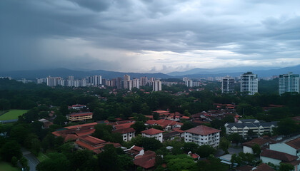 Sky with heavy rainy clouds on grey day